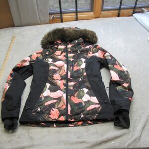 Roxy Jacket Women Medium Black Floral Insulated Hooded Waterproof Ski Snowboard